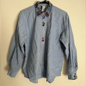 Embroidered button down long sleeve shirt